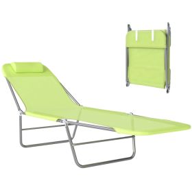 Folding Chaise Lounge Pool Chairs, Outdoor Sun Tanning Chairs With Pillow, Reclining Back, Steel Frame & Breathable Mesh For Beach, Yard, Patio, Green (Option: Green Silver)