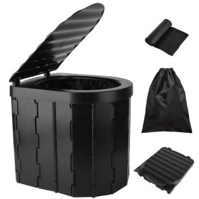 Foldable Emergency Toilet Portable Porta Potty for Car Travel Camping Boating Hiking Cleanable Travel Commode with Lid Carry Bag 1 Roll Garbage Bags (Type: Toilet)